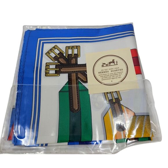Hermès 1990s Les Sangles J.Metz Silk Scarf Equestrian France 35 in Carre 90 - Picture 2 of 10